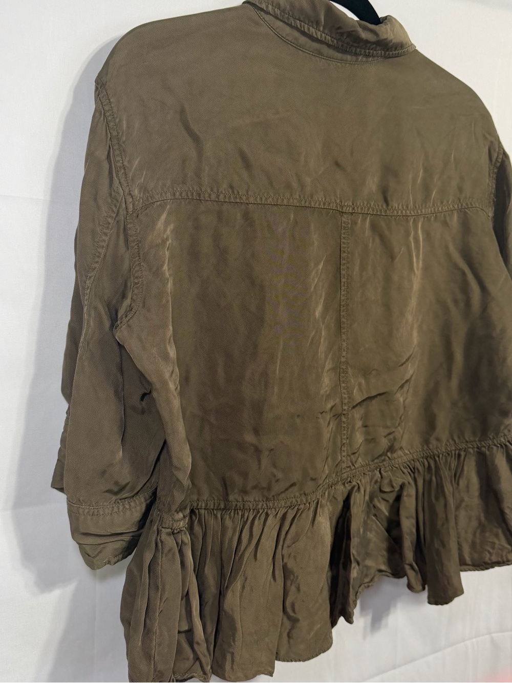 Cinq a Sept Women's Medium Olive Green Cupro Zip Front Short Jacket 3/4 Sleeve - Picture 12 of 13